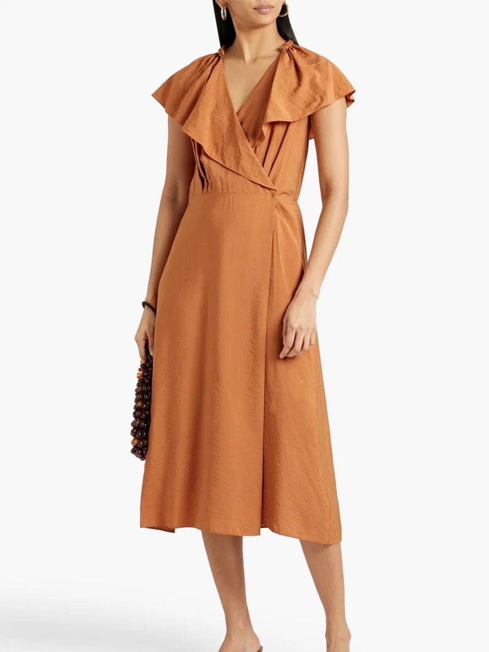 Vince Sz M Rust Orange Braid Trim Wrap Midi Dress